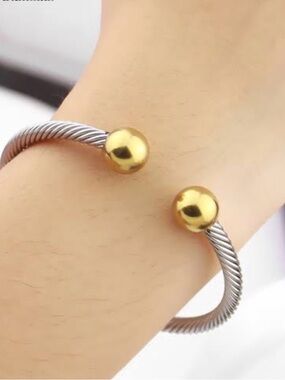 Sabona of England Gold & Silver Twisted Cable Open Cuff Bracelet